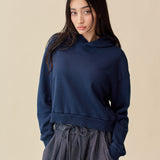 和紙コットンクロップドフーディ-Navy