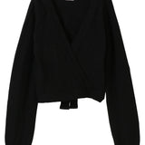 和紙ヤクショートカシュクールニット-Black